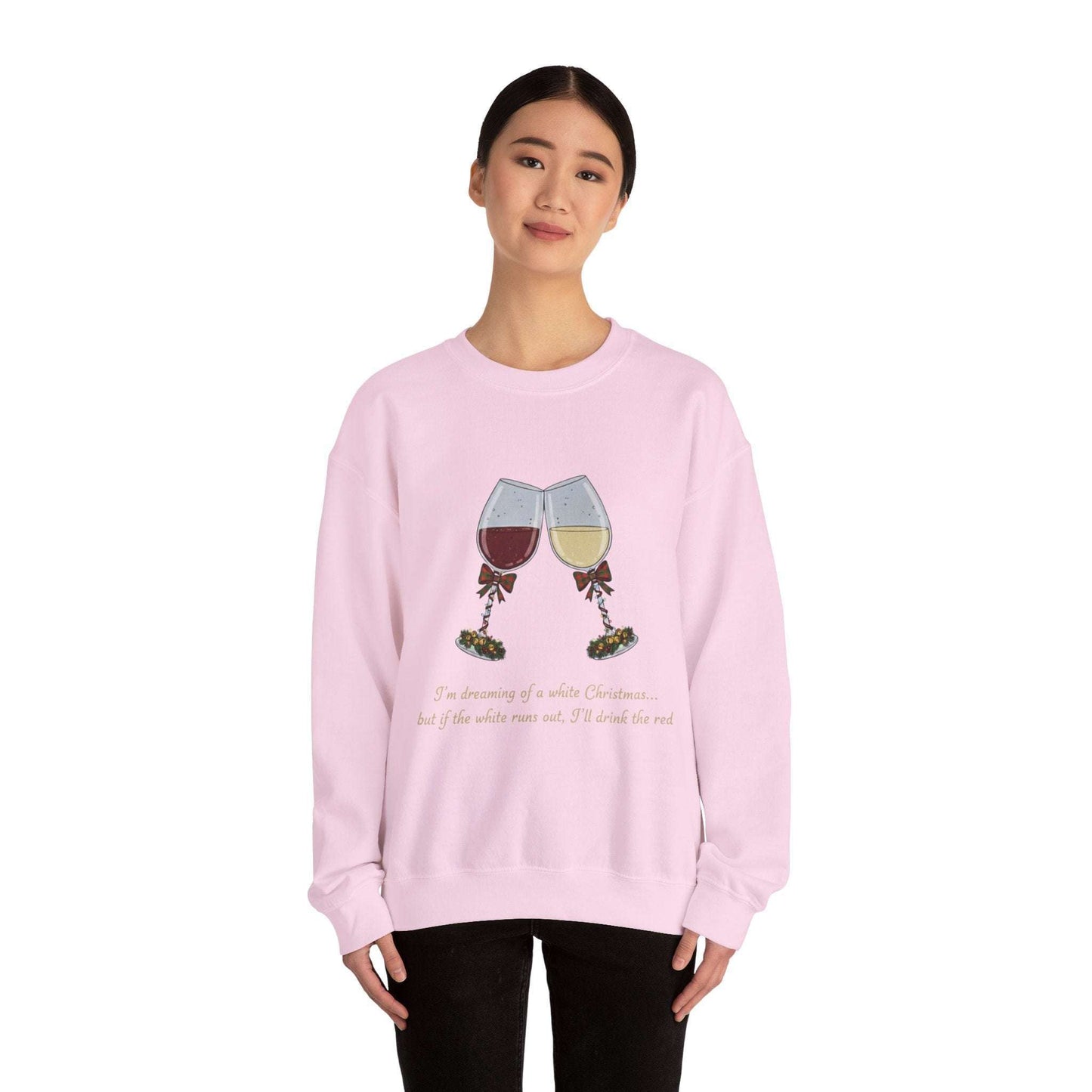 Women’s Christmas Wine Sweatshirt - Holiday Toast | Cozy Crewneck featuring two wine glasses with mistletoe and festive embroidery, perfect for wine lovers.