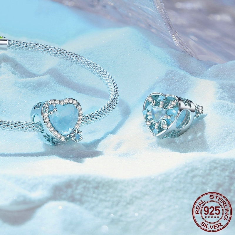 Crystal Blue Winter Heart Charm