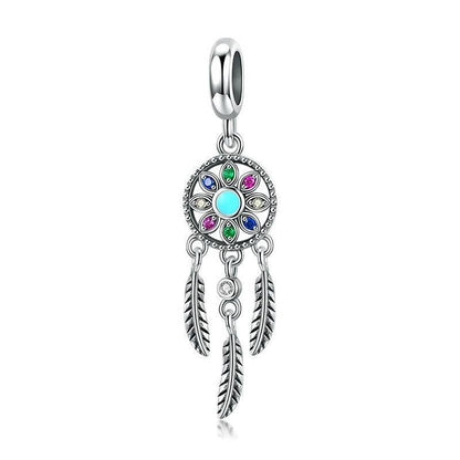 Colorful dangle dreamcatcher charm with feathers