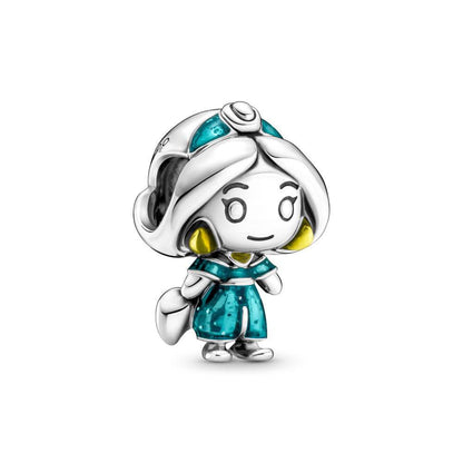 Disney Princess Collection - Adventure Charm featuring Jasmine in teal outfit with yellow accents, crafted in sterling silver for jewelry lovers.