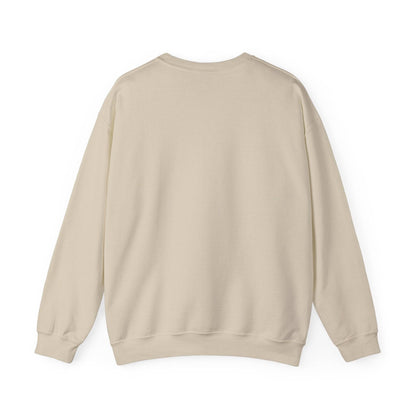 Back view of Women’s Sweatshirt - “Bake it ‘til you make it” in beige. Cozy unisex crewneck ideal for fall fashion and winter wardrobe layering.