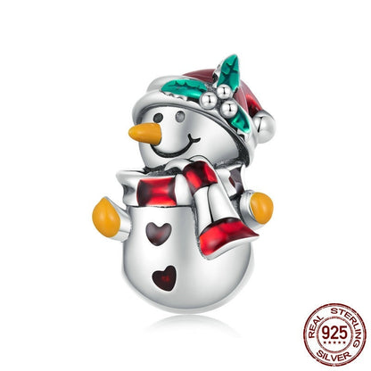Snowman Charm - Festive Winter Collection featuring a smiling snowman with red scarf and Santa hat, crafted in 925 sterling silver for Christmas jewelry.