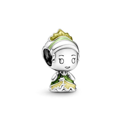 Disney Princess Collection - Adventure Charm of Tiana in green and yellow gown, made from sterling silver for elegant charm accessories.