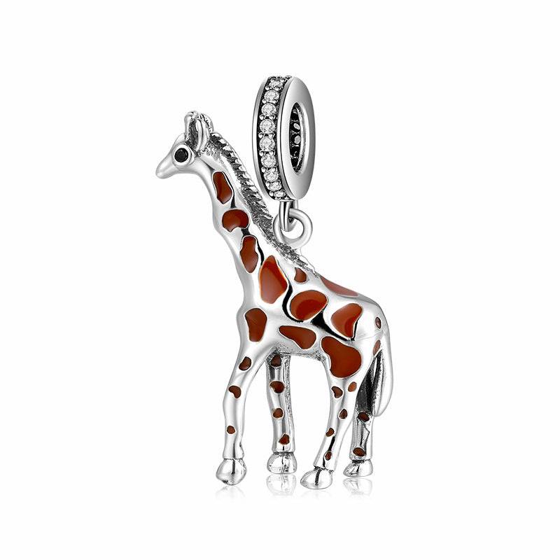 Giraffe charm with brown spots and crystal accents for bracelets