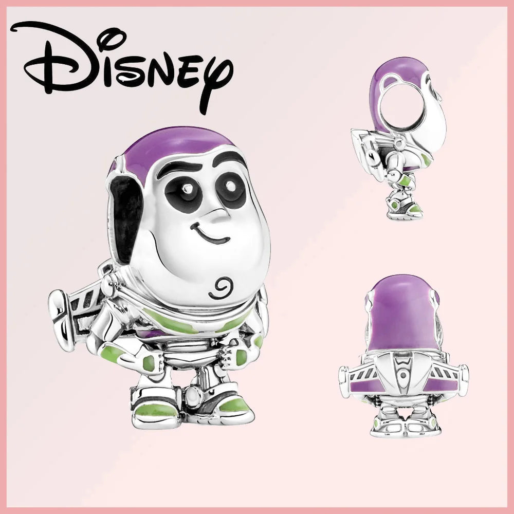 Buzz Lightyear charm from the Disney Pixar Charms Collection (Limited Edition), crafted in sterling silver with purple and green enamel accents.