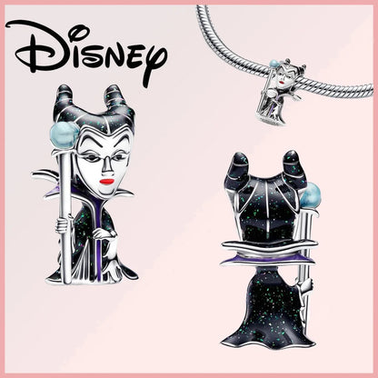 Disney Pixar Charms Collection (Limited Edition) Maleficent charm in sterling silver with black enamel and zircon accents, front and back view.