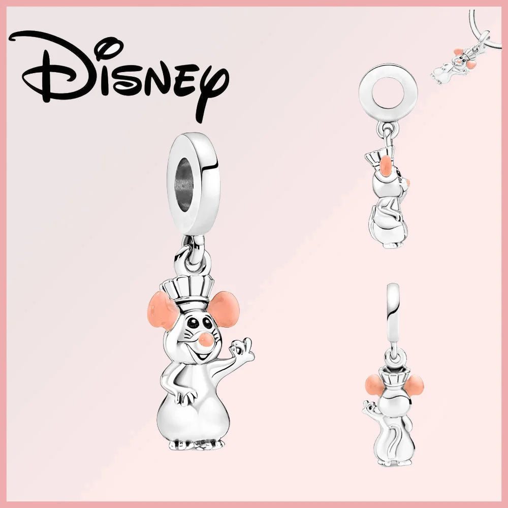 Limited Edition Disney Pixar Remy charm in sterling silver with pink enamel ears, part of the Disney Pixar Charms Collection for jewelry lovers.