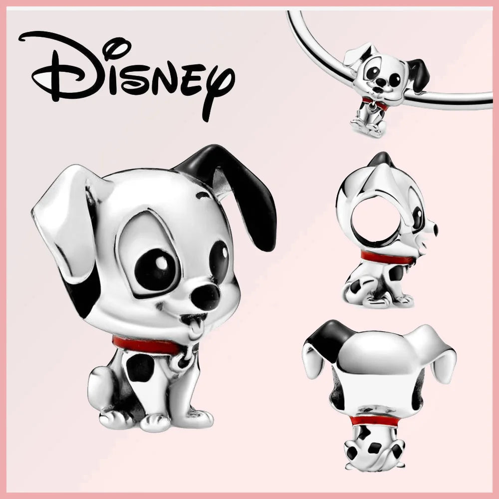 Sterling silver Disney Pixar charm of a 101 Dalmatians puppy with black ears and red collar. Limited edition collectible for Disney jewelry fans.