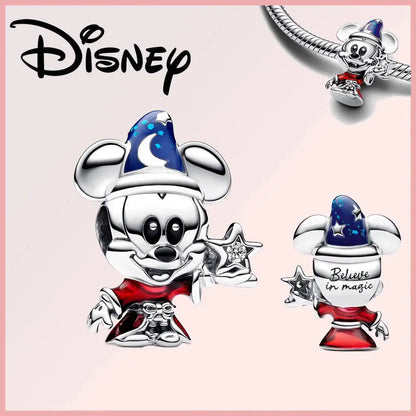 Disney Pixar Charms Collection (Limited Edition) featuring Sorcerer Mickey charm in sterling silver with blue enamel hat and engraved 'Believe in magic' text. Ideal for Disney fans and charm bracelet collectors.