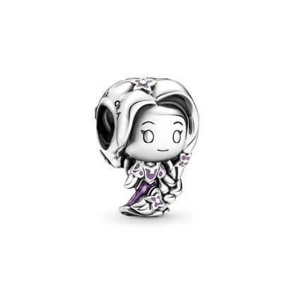 Disney Princess Collection - Adventure Charm of Rapunzel in purple floral dress, detailed in sterling silver for charm bracelets and pendants.