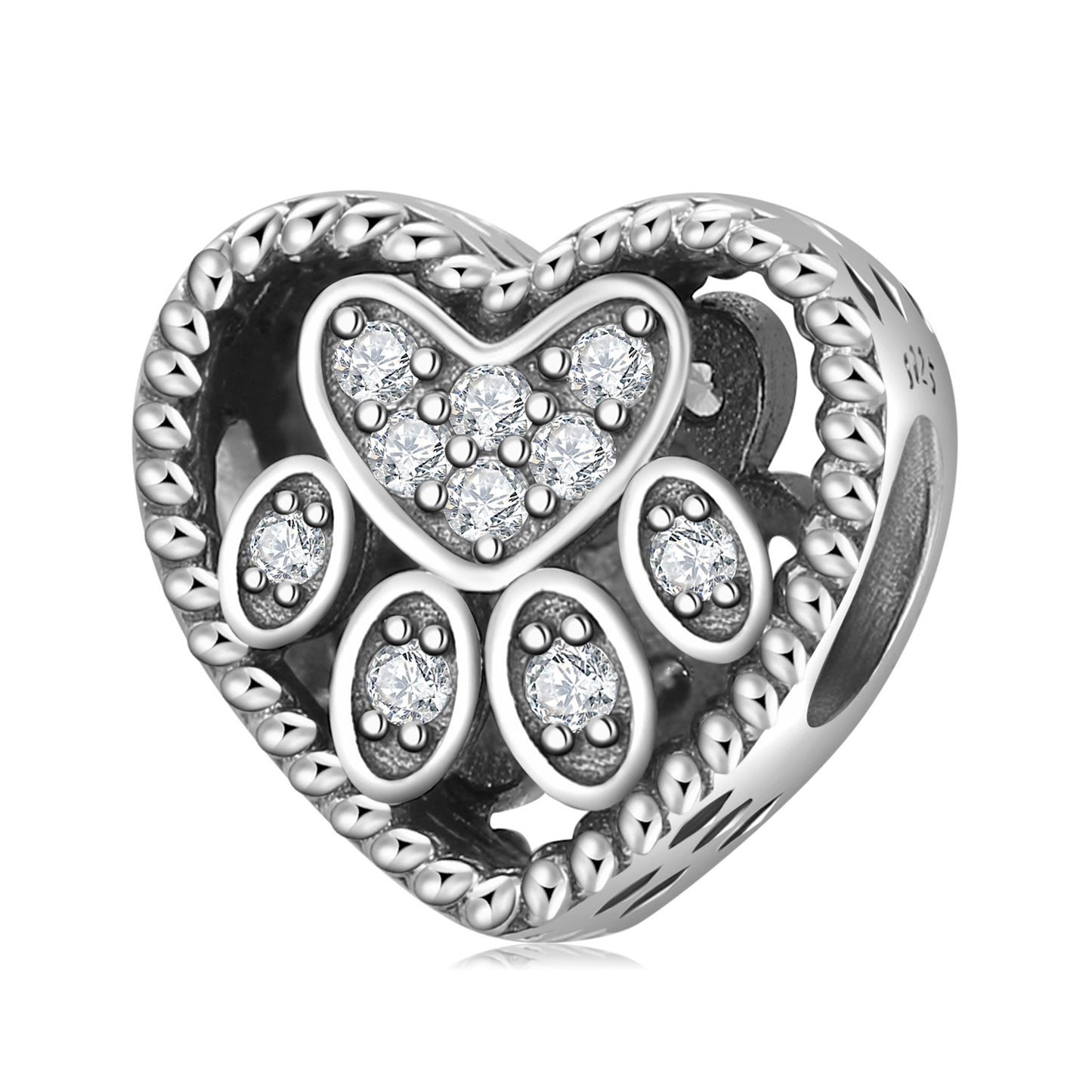 Heart charm with crystal paw print design