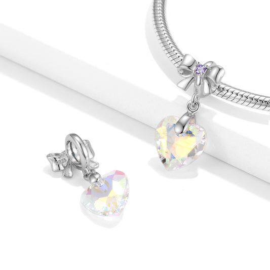 Pearl Chrome Heart Crystal Charm
