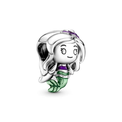 Disney Princess Collection - Adventure Charm of Ariel with green tail and purple top, perfect for ocean-themed jewelry in sterling silver.