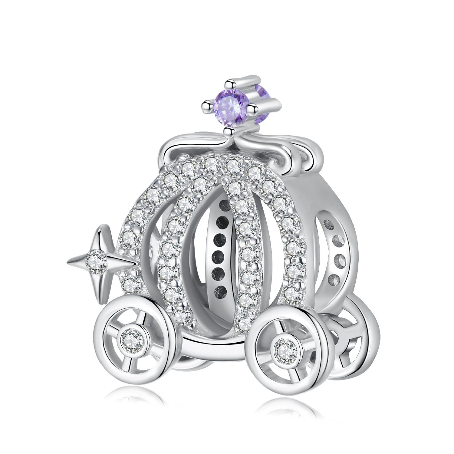 Carriage Charm with sparkling gemstones and intricate fairy tale-inspired design, perfect for bracelets and necklaces.