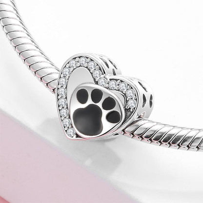 Heart paw print charm on silver bracelet