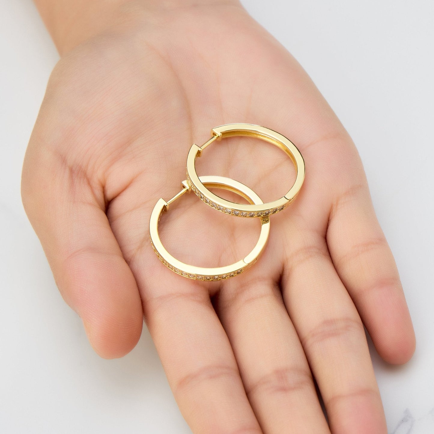 Gold Plated 30mm Hoop Earrings Created with Zircondia® Crystals