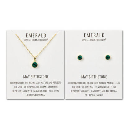Gold Plated May (Emerald) Birthstone Necklace & Earrings Set Created with Zircondia® Crystals