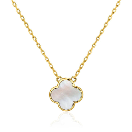 Gold Plated Mother of Pearl Gemstone Clover Necklace