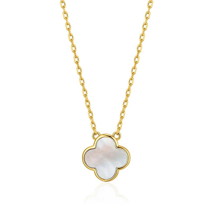 Gold Plated Mother of Pearl Gemstone Clover Necklace