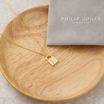 Gold Plated Padlock Necklace Created with Zircondia® Crystals