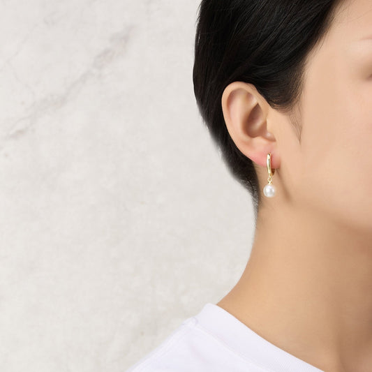 Gold Plated Pearl Drop Hoop Earrings
