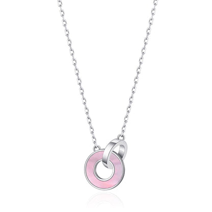 Pink Mother of Pearl Gemstone Circle Link Necklace