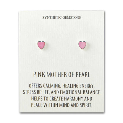 Pink Mother of Pearl Heart Stud Earrings with Quote Card