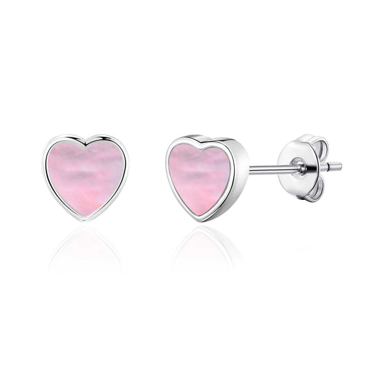 Pink Mother of Pearl Heart Stud Earrings with Quote Card