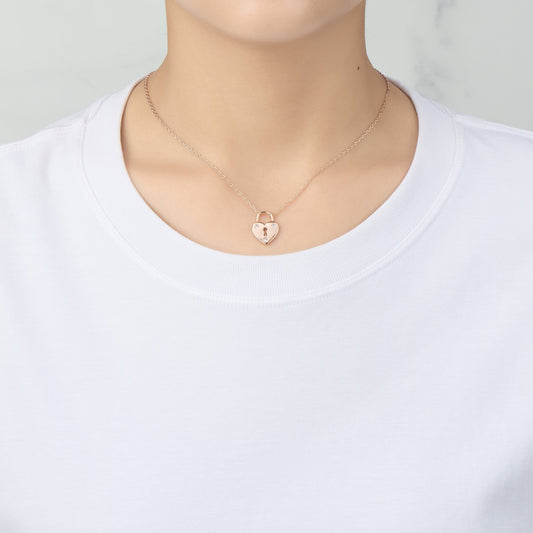 Rose Gold Plated Heart Padlock Necklace Created with Zircondia® Crystals
