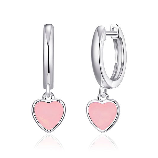 Rose Quartz Gemstone Heart Charm Hoop Earrings with Quote Card