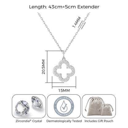 Silver Plated Clover Necklace Created with Zircondia® Crystals