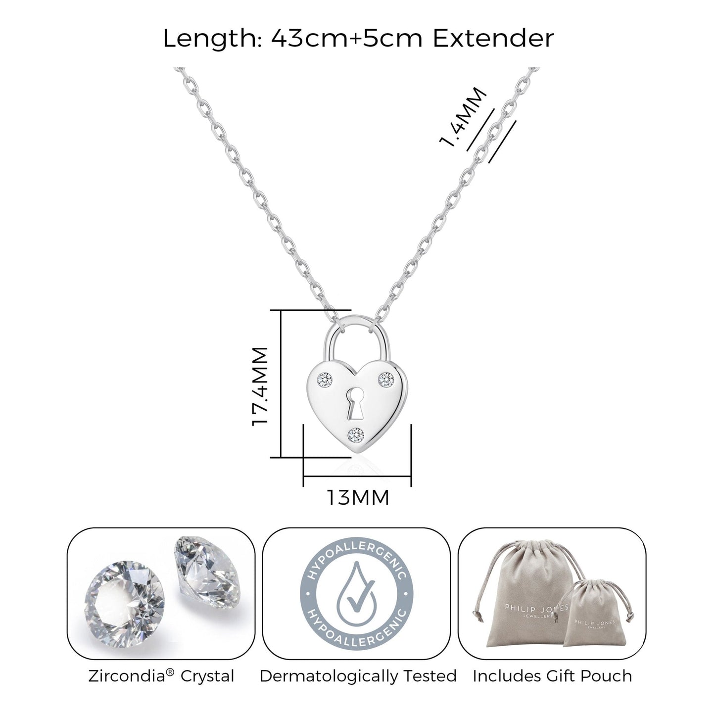 Silver Plated Heart Padlock Necklace Created with Zircondia® Crystals