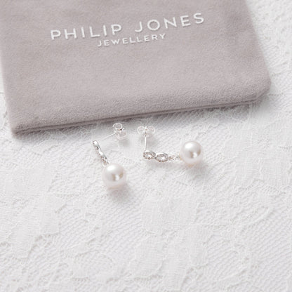 Silver Plated I Couldn't Say I Do Without You Infinity Pearl Drop Earrings with Zircondia® Crystals