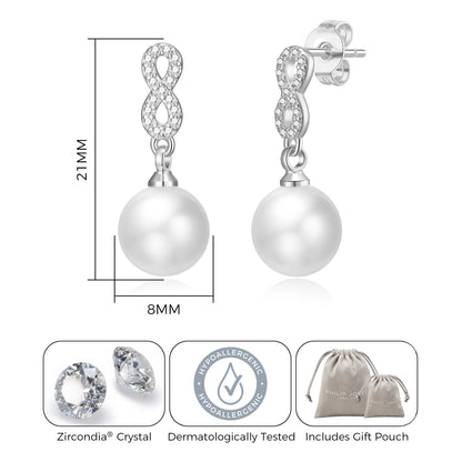 Silver Plated I Couldn't Say I Do Without You Infinity Pearl Drop Earrings with Zircondia® Crystals
