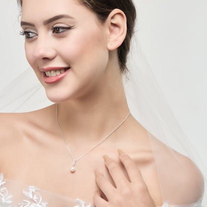 Silver Plated I Couldn't Say I Do Without You Infinity Pearl Wedding Drop Necklace with Zircondia® Crystals