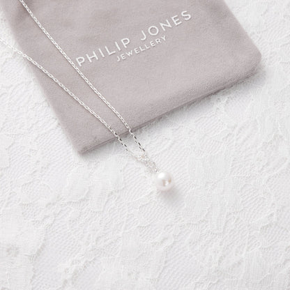 Silver Plated I Couldn't Say I Do Without You Infinity Pearl Wedding Drop Necklace with Zircondia® Crystals