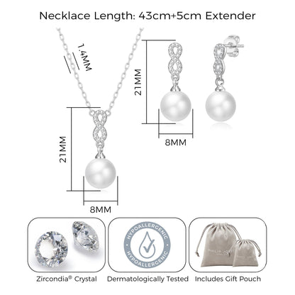 Silver Plated Infinity Pearl Drop Set Created with Zircondia® Crystals