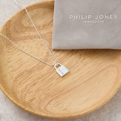Silver Plated Padlock Necklace Created with Zircondia® Crystals