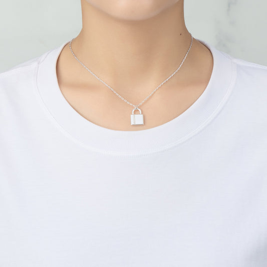 Silver Plated Padlock Necklace Created with Zircondia® Crystals