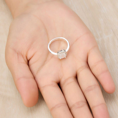 Silver Plated Square Halo Ring Created with Zircondia® Crystals