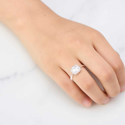 Silver Plated Square Halo Ring Created with Zircondia® Crystals