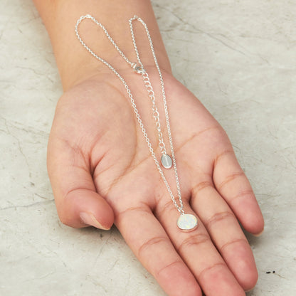 Silver Plated Synthetic White Opal Necklace with Quote Card