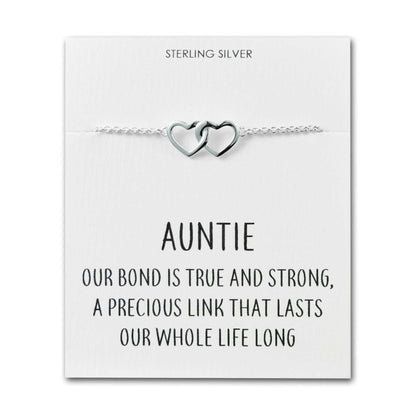 Sterling Silver Auntie Quote Heart Link Bracelet