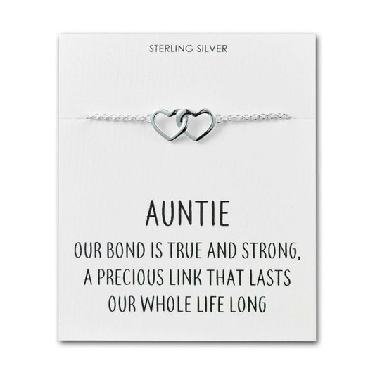 Sterling Silver Auntie Quote Heart Link Bracelet