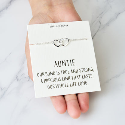 Sterling Silver Auntie Quote Heart Link Bracelet
