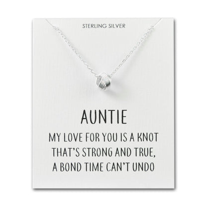 Sterling Silver Auntie Quote Knot Necklace