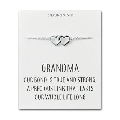 Sterling Silver Grandma Quote Heart Link Bracelet