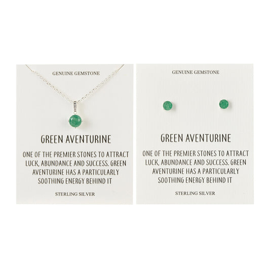 Sterling Silver Green Aventurine Gemstone Set with Quote Card