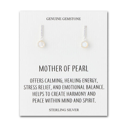 Sterling Silver Mother of Pearl Gemstone Drop Earrings with Quote Card