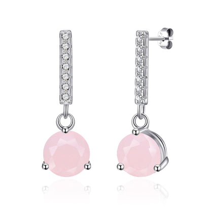 Sterling Silver Rose Quartz Gemstone Drop Earrings with Quote Card